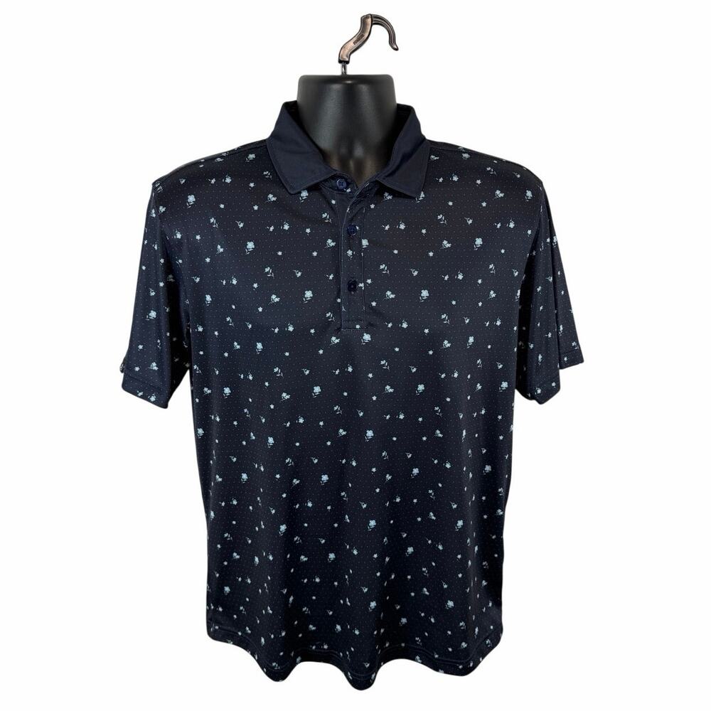 Swannies Golf Polo Navy Blue Floral Geometric Print Size Medium Performance